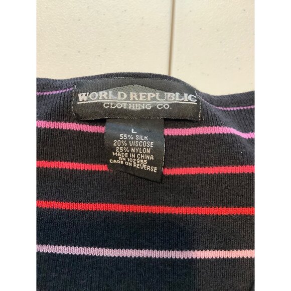World Republic Clothing Co. Multicolor Striped Silk Viscose Retro Top Women's L - Picture 6 of 7
